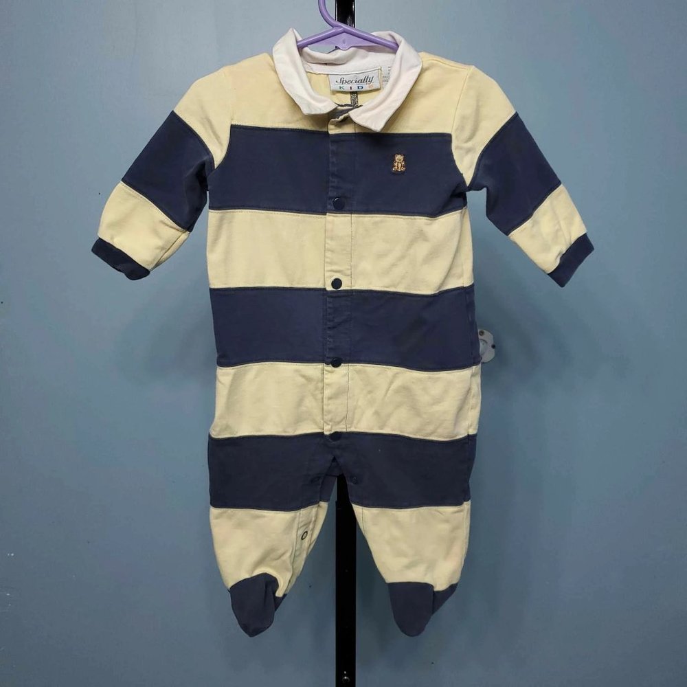 3/$15 Specialty Kids Blue Yellow Stripped Footie Onesie |Size: 6-9M